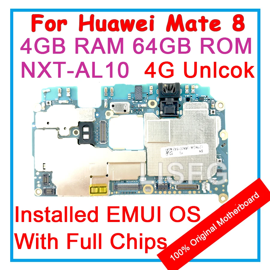 

For HUAWEI Ascend MATE 8 NXT-AL10 100% Unlocked Original Motherboard 4GB RAM 64GB ROM Mainboard EMUI Logic Board With Full Chips