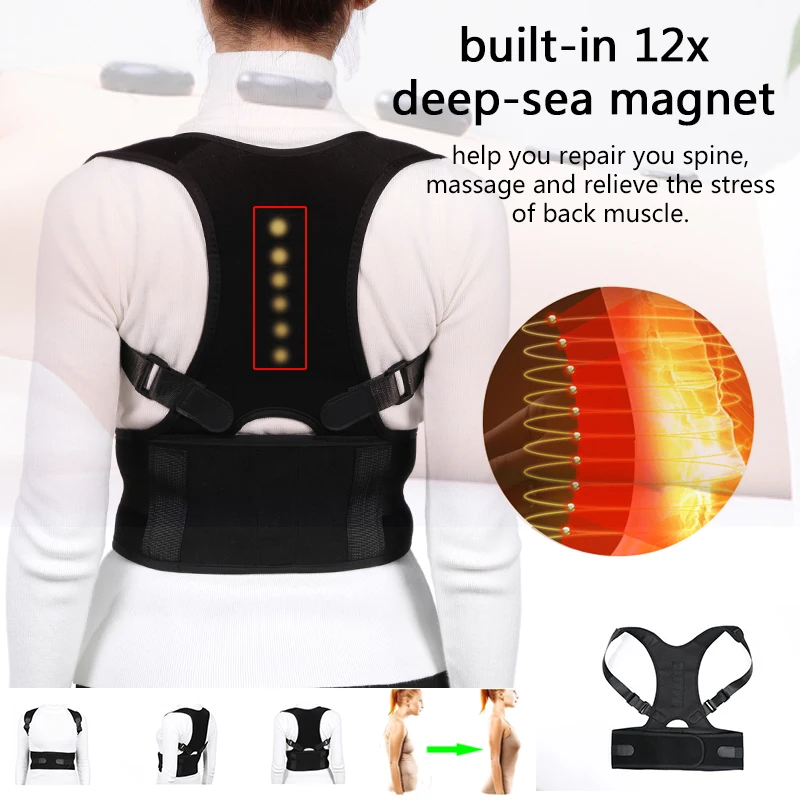 

Magnetic Therapy Posture Corrector Adjustable Tourmaline Back Support Belt Back Corset Band Pain Shoulder Supports Braces