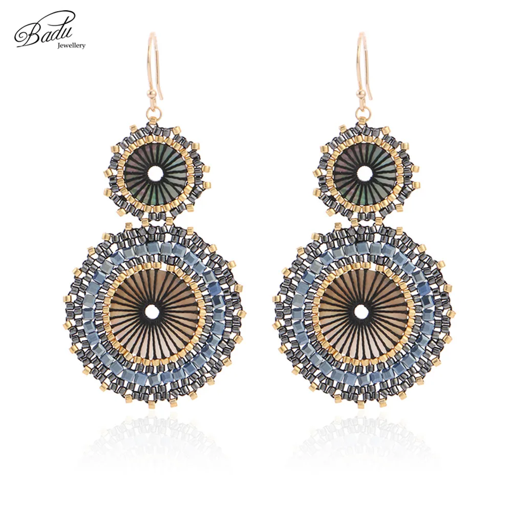 Badu pendientes Vintage para mujer, aretes colgantes de ganchillo con cuentas de japonesas redondas dobles, regalo de joyería de Navidad, venta al por mayor|Pendientes con forma gota| - AliExpress