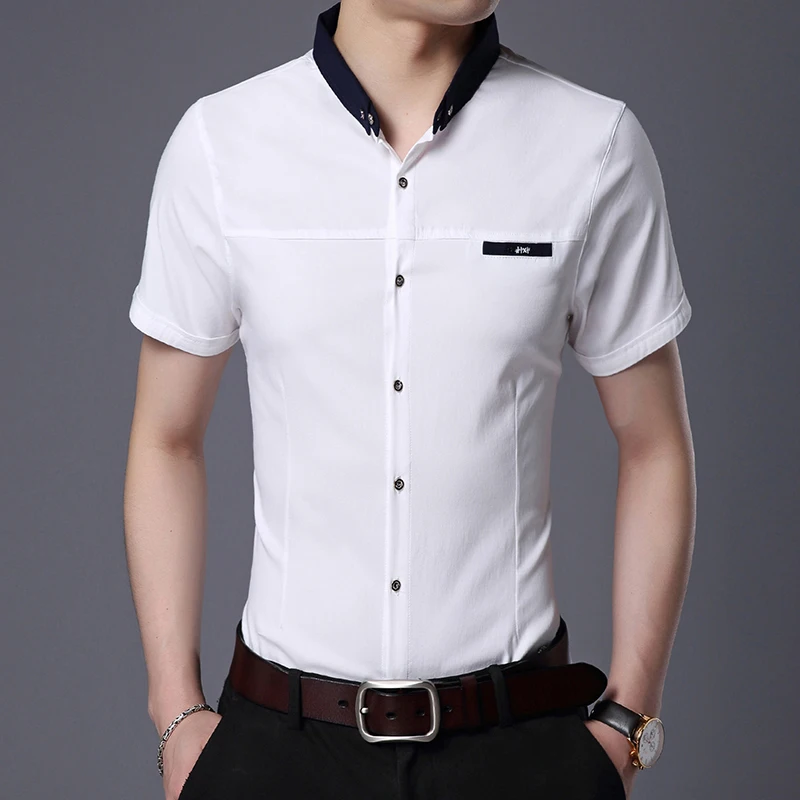 

2019 Fashion Brand Designer Shirt Mens Solid Color Workout Summer Slim Fit Street Wear Short Sleeve Button Up Casual Clothes