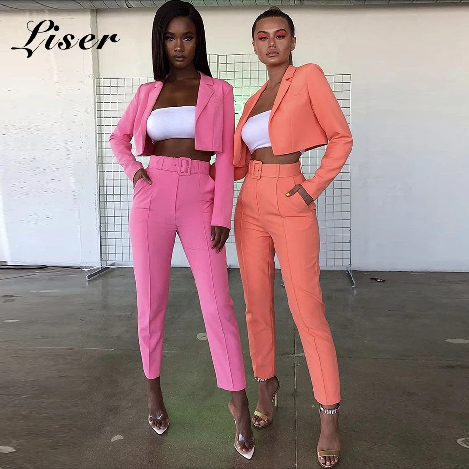 

Liser 2019 New Summer Women Pants Two Pieces Orange Green Pink Pants Sexy Fashion Elegant Club Celebrity Party Pants Vestidos