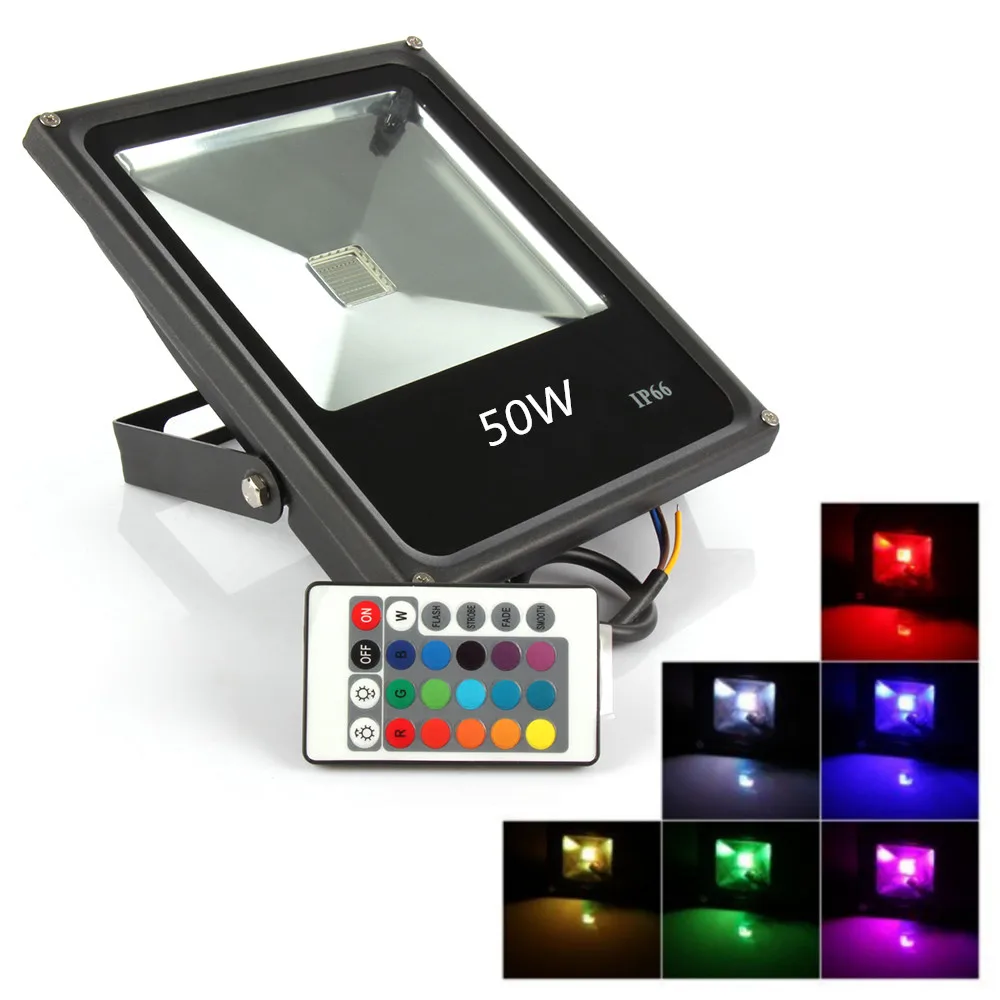 10pcs Rgb 50w 24key Remote Control Led Flood Light Ac85 265v 10pcs Rgb 50w 24key Remote Control Led Flood Light Ac85 265v Floodlights Waterproof Outdoor Lighting Holiday Lamp In From Lights
