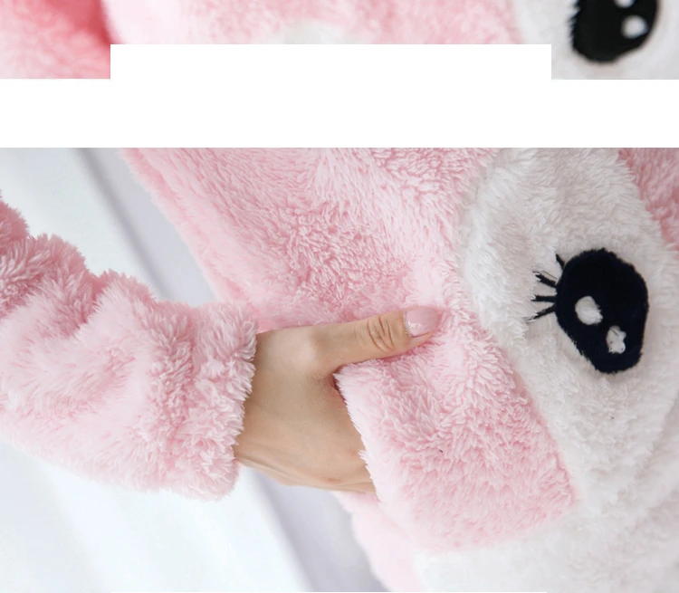 Women Cartoon Pajamas Hooded Clothing Two Piece Suits Night Wear Clothes Female Winter Autumn Pajama Nighty Flannel 2018 JW307 (10)