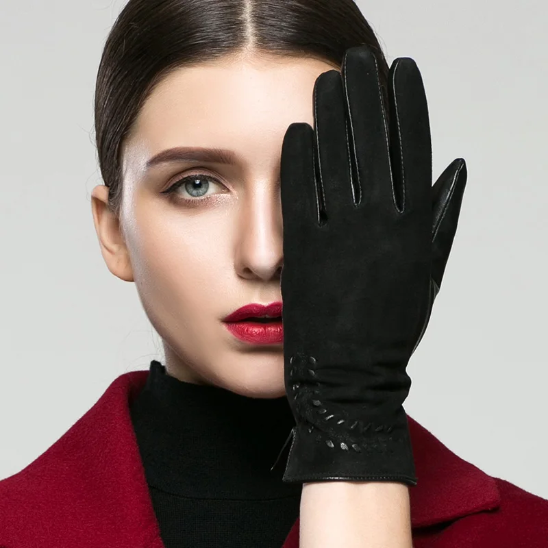 KLSS Brand Genuine Leather Women Gloves High Quality Goatskin Glove Fashion Elegant Lady Driving For Winter Klss2303