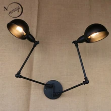 Классический дизайн и Роскошные Античный Черный Ретро двойной голова swing arm бра для мастерской кафе прикроватные спальня настенные светильники