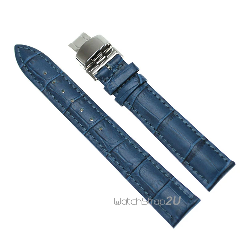 

Silver Butterfly Buckle Crocodile Grain Leather Strap Band 12mm 14mm 16mm 18mm 20mm 22mm 24mm