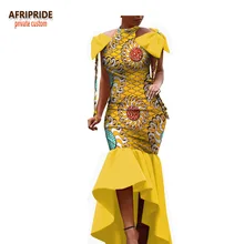 2018 spring african dress for women AFRIPRIDE sleeveless floor-length women trumpet party dress with bows on shoulder A1825004