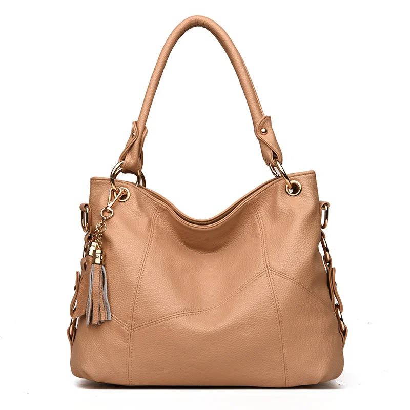 Женская кожаная сумка-хобо, Женская Роскошная сумка, известный дизайнер, Повседневная сумка, сумка через плечо, большая сумка для женщин, сумка на плечо - Цвет: KHAKI