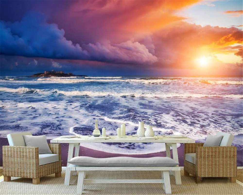

Beibehang wallpaper large mural beautiful sunrise oriental seaside landscape murals living room sofa TV background  3D wallpaper