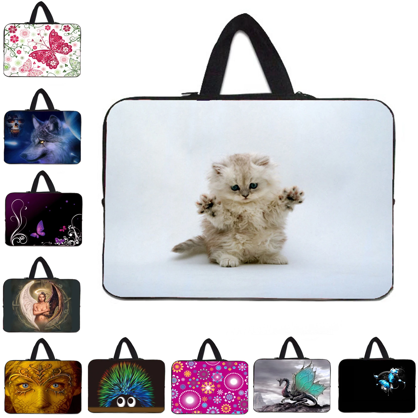 

A Pleasing Kitten 12.8 13.3 13 15 17 10 8.0 7.7 11.6 14.4 17.3 inch Hidden Handle Sleeve Laptop Bags Neoprene Cover For HP Dell