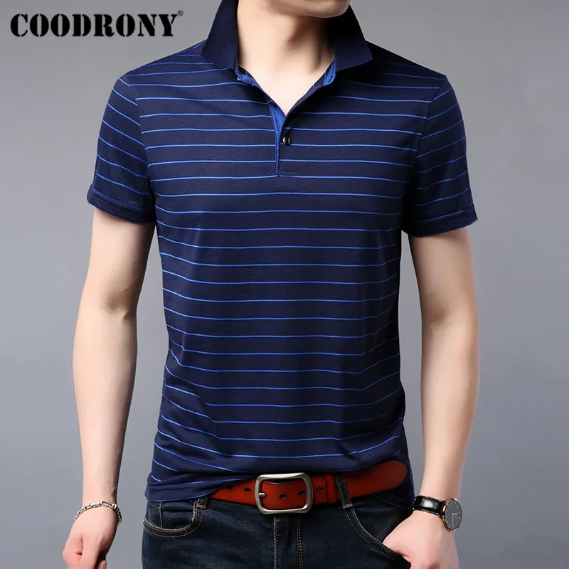 COODRONY Футболка мужская летняя мягкая крутая футболка с коротким рукавом Мужская Уличная Повседневная модная полосатая футболка Homme S95075