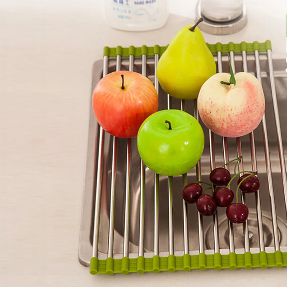 New 1 Pcs Green Hot Pink Sink Storage Dish Drying Rack Holder Fruit Vegetable Drainer Colanders
