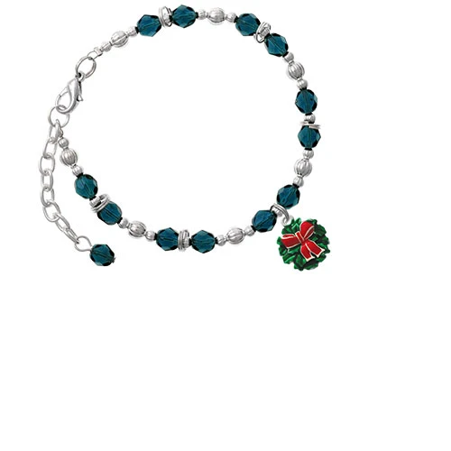 Enamel Wreath with Bow Navy Blue Beaded Bracelet