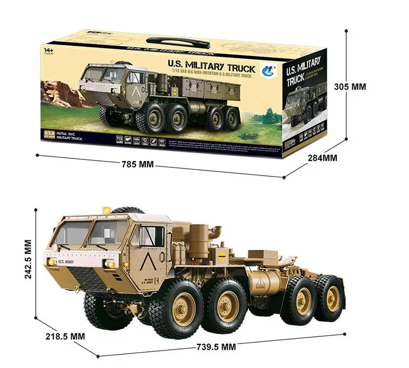 1/12 8X8 грузовик с дистанционным управлением 2,4 ГГц rc США военный грузовик водонепроницаемый, rc автомобиль Размер: 74x22x24 см