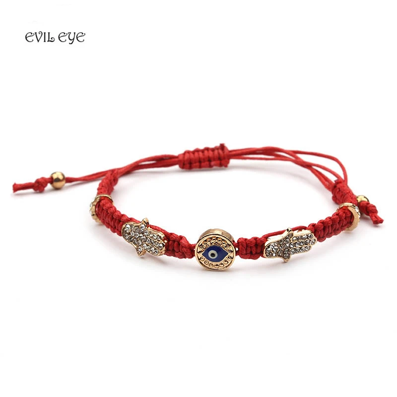 Crystal Evil Eye Bracelet Women Adjustable Braided Red Black Rope Hamsa