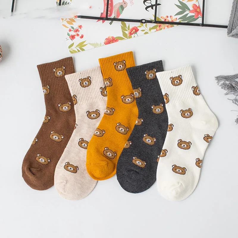 Nouveau-Produit-Automne-Hiver-Harajuku-Beau-Dessin-Anim-Coll-ge-Style-Chaussettes-Femmes-Heureux-Kawaii-Ours