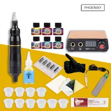 Профессиональные татуировки установить татуировки роторной машины Pen Наборы 6 цветов черный пигментные чернила комплекты Питание татуировки Постоянный комплект макияж