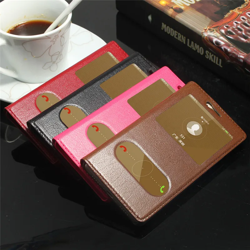 

CYBORIS Cases for Huawei P9 Lite Double View Window Flip Cover Luxury Genuine Leather capa for Huawei G9 / huawei p8 lite