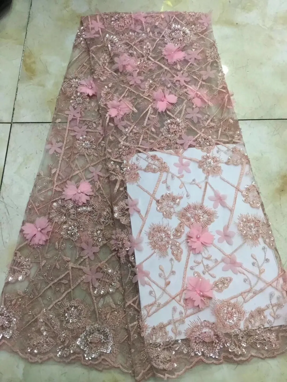 

Melody Organza French Laces Fabric 3D Sequins Flower embroidery High Quality Tulle net Lace Soft tissue For Women