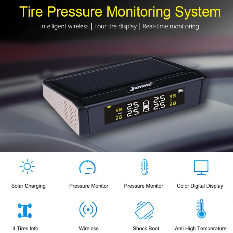 Jansite Солнечный TPMS автомобильный монитор давления в шинах Система беспроводной 4