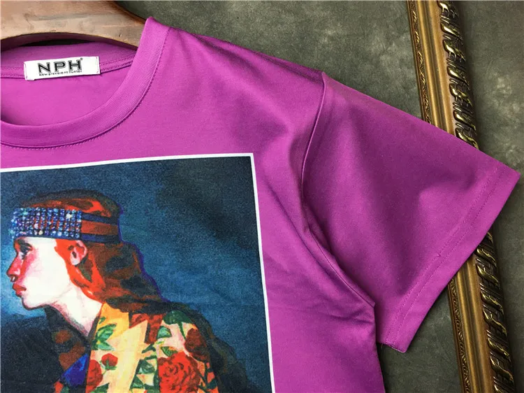 Новинка 19ss мужские фиолетовые футболки с изображением портрета джентльмена, футболка в стиле хип-хоп, уличные хлопковые футболки для скейтборда, футболка# F91