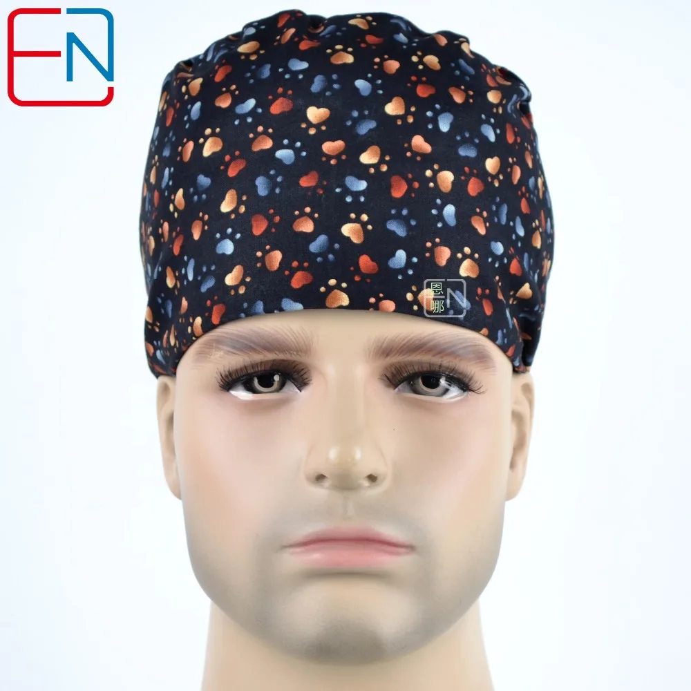 

Hennar Mens Surgical Caps Lab Doctor Nurse Medical Scrub Cap Mask 100% Cotton Adjustable Foot print Headwear Surgical Cap Unisex