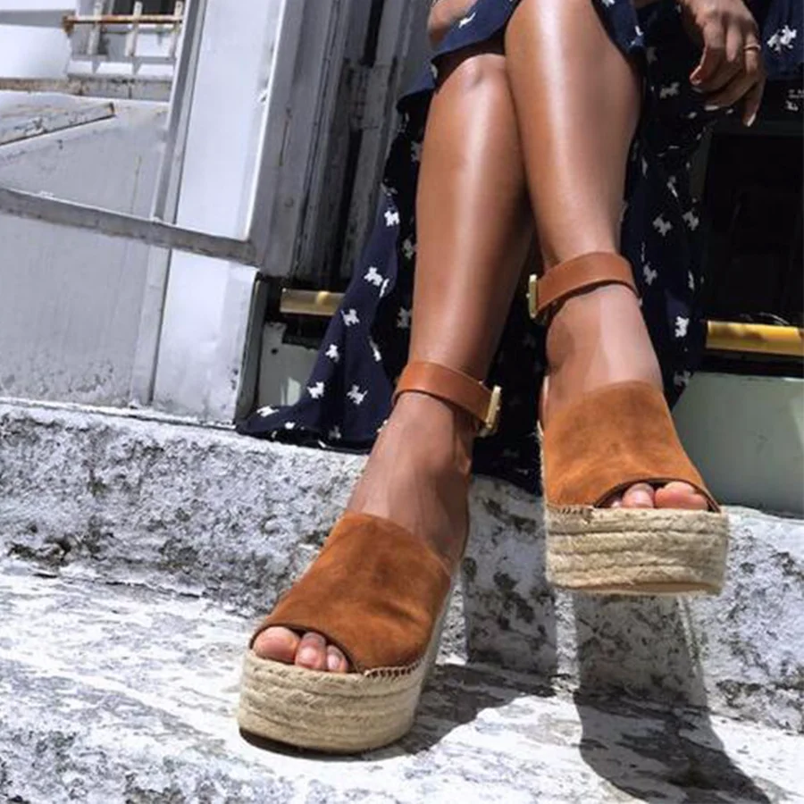 

Summer Straw Weave Wedge Women Sandals Peep Toe Gladiator Sandals Woman Large Size Sexy Party Ladies Banquet Platform Sandals