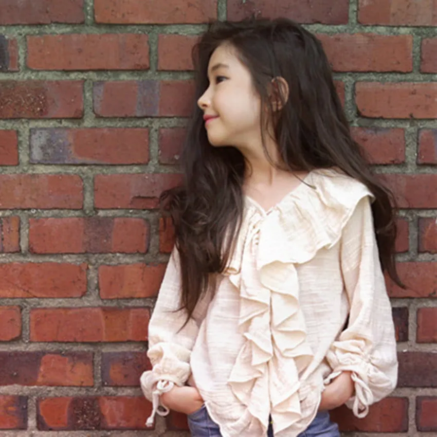 

Clothes for School Girls Cotton Lien Ruffle Long Sleeve Tops Toddler Blouses Shirts age size 4 5 6 7 8 9 10 11 12 Years