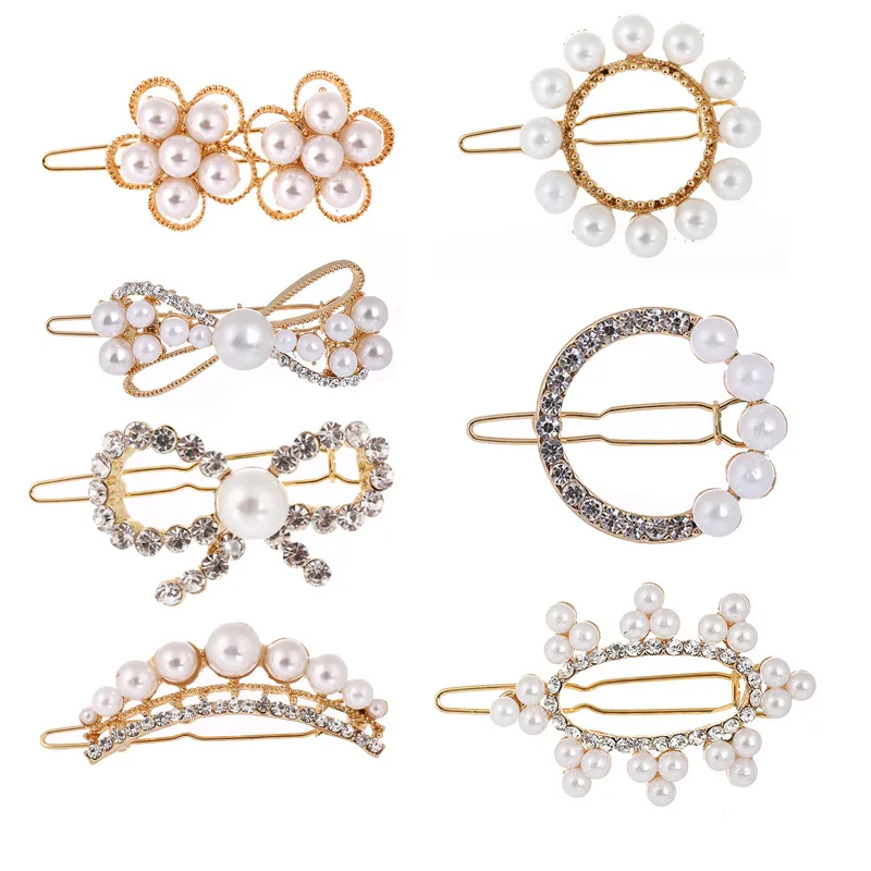

Women Fashion Hairpins Simulate Pearl Hair Clip Crystal Rhinestone Barrette Wedding Jewelry Styling Tools Women Hair Accessories