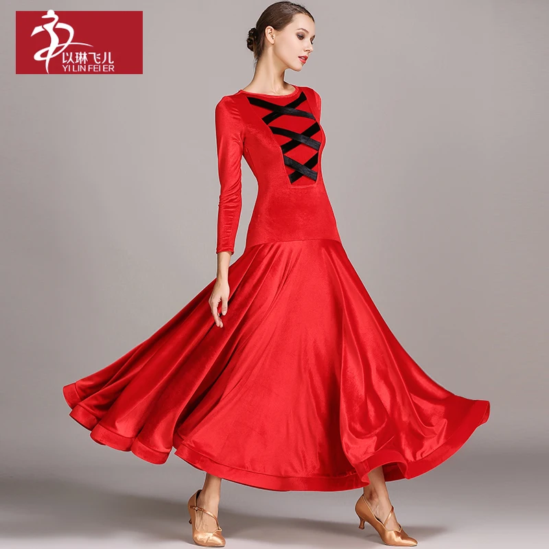velvet modern dance dress National Dance long sleeve waltz costumesin
