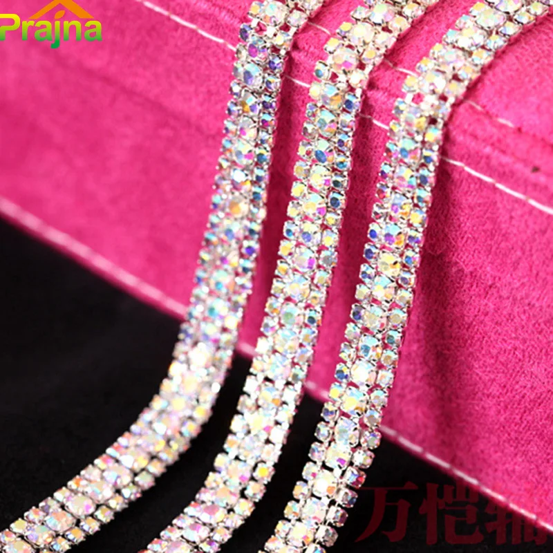 

ZOTOONE SS8+16 1-10Y 3 Row AB Color Root Rhinestone Crystal Chain Sewing Resin Applicator Gliter Apparel Accessory Wedding Tape