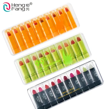 

1Set=10Pcs Brand HengFang Lipstick Set 10 Color Lip stick and Lip Blam Carotene Aloin Moisture Lips Makeup #9052 Free Shipping