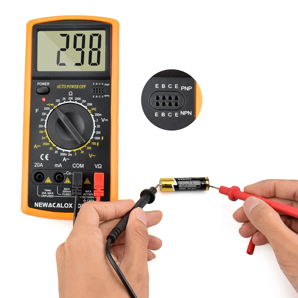 NEWACALOX ЖК-тестер температуры цифровой мультиметр AC/DC Напряжение Ток Сопротивление Емкость измерительный инструмент с батареей