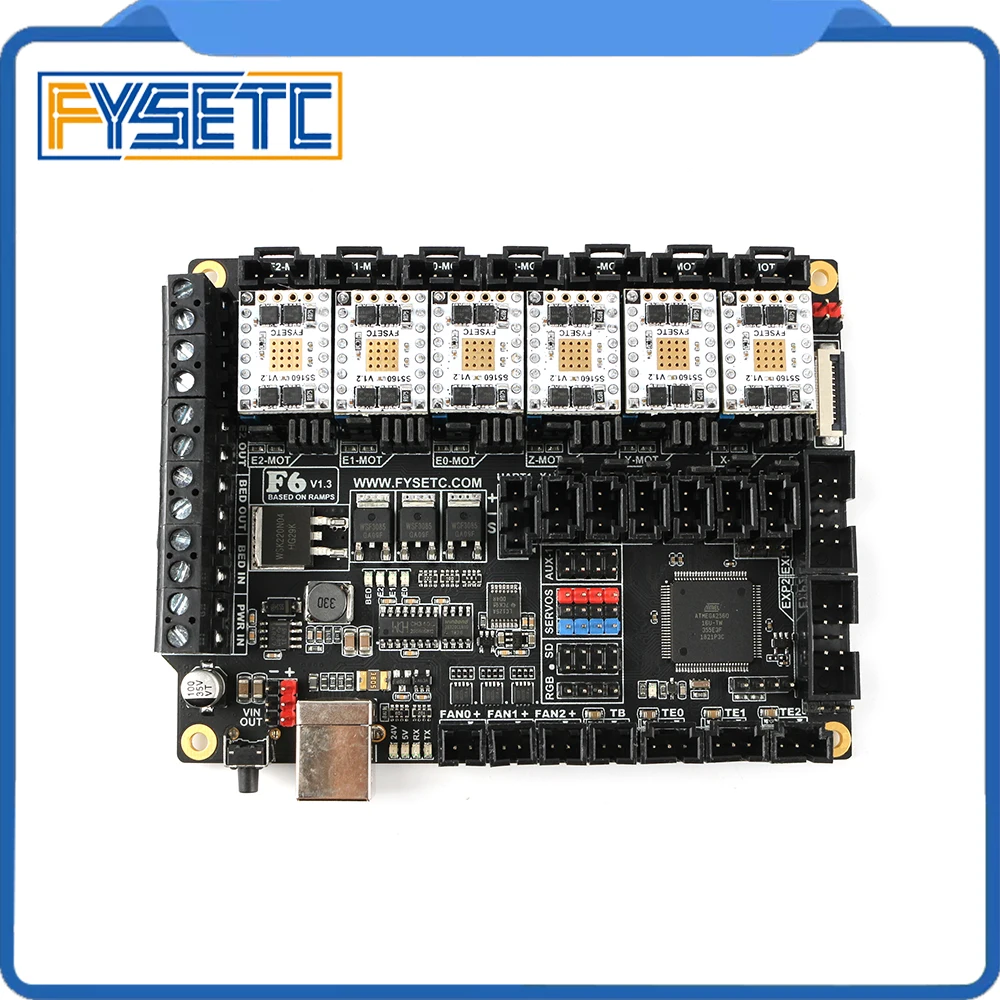 

Плата все-в-одном для электроники FYSETC F6 V1.3 материнская плата + 6 шт. TMC5160 V1.2 SPI Драйвер шагового двигателя высокой мощности VS TMC2130