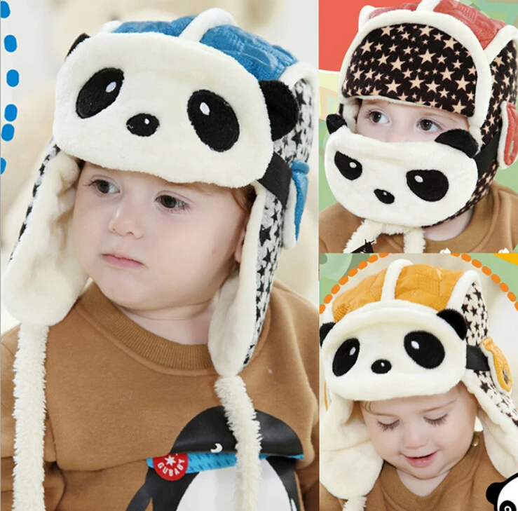 Lovely Panda Hats Baby Caps Kids Aviator Hat Bomber Winter Cap Children