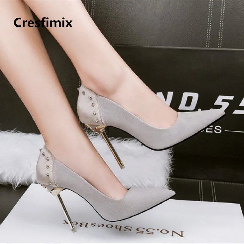 Cresfimix tacones altos/женские удобные весенне-летние туфли без застежки на высоком каблуке женские милые вечерние туфли на высоком каблуке с заклепками a2599