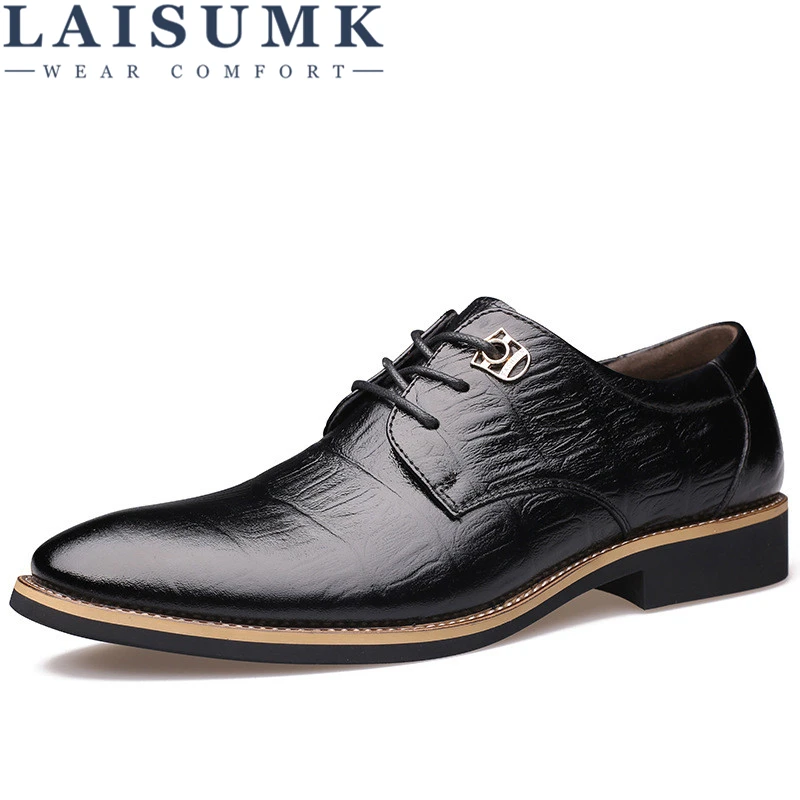 

LAISUMK 2019 Luxury Brand Men Flats Fashion High Quality Genuine Leather Shoes Mens Lace Up Business Dress Shoes Oxfords For Men