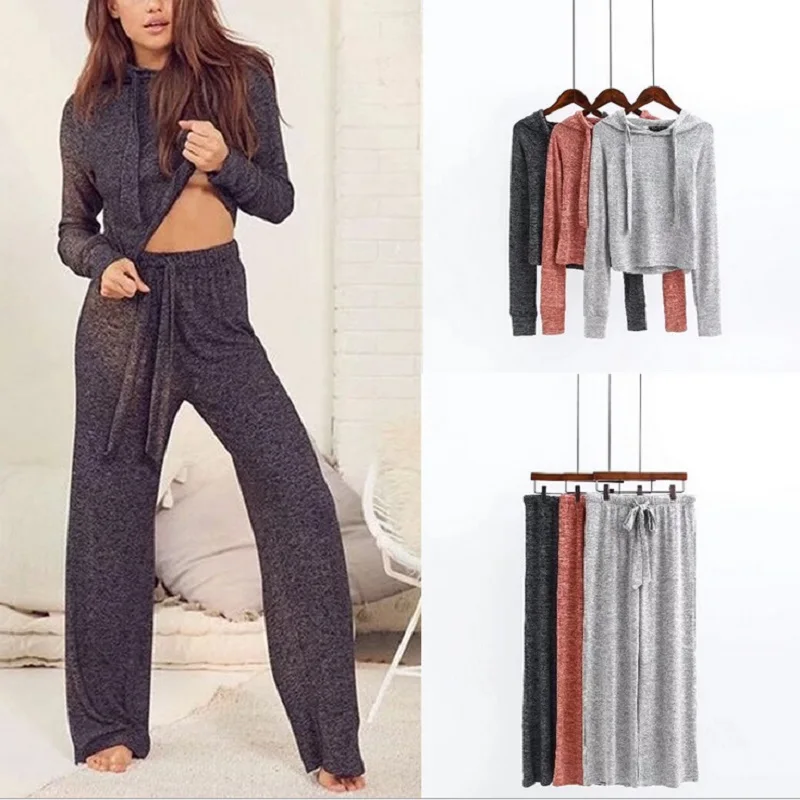 

Lazy Style 2pcs Trainning Set Crop Hooded Sweatshirt+Sweatpants Casual Tracksuit Suits For Women Sports Fitness Clothing