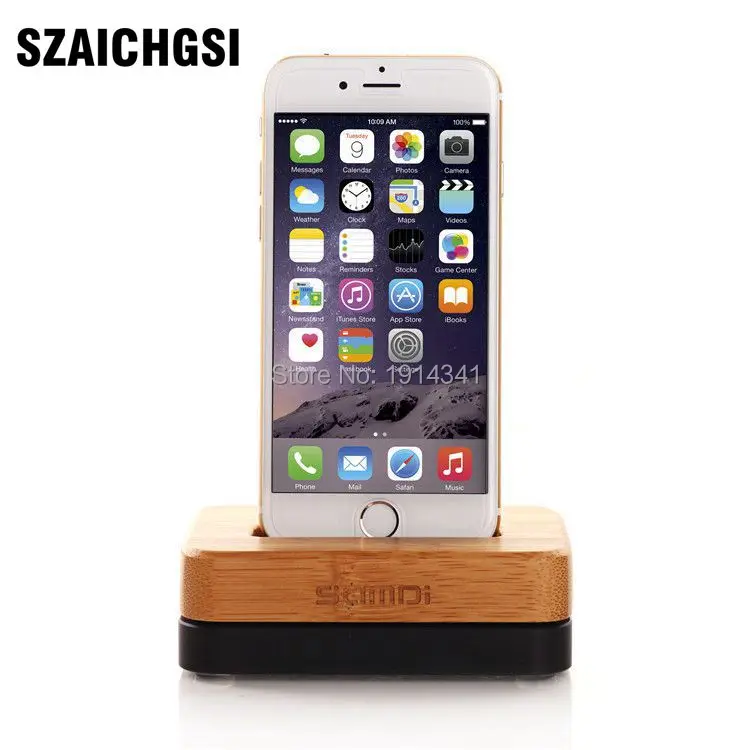 Szaichgsi деревянные и Алюминий Зарядное устройство док Колыбели для iphone7 6 6 S 5 деревянных телефона стоять держатель мобильного для Iphone