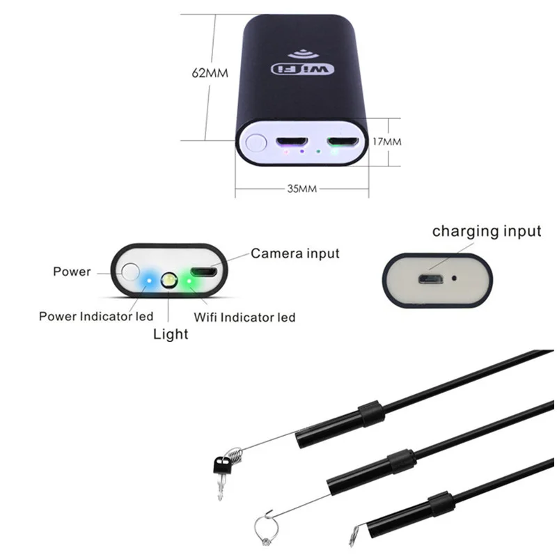 Wifi эндоскоп камера Мини водонепроницаемая мягкая проверка кабеля 8 мм 1 м USB