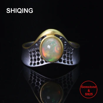 

SHIQING Genuine opal sterling silver nobel king ring for man