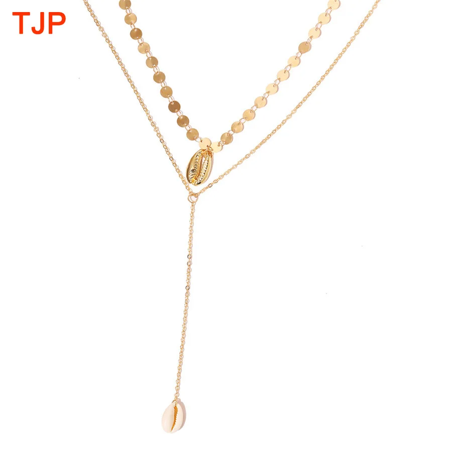 2019 New Ethnic Gold Color Shell Pendants Necklaces for Women Boho Retro Multi-layer Long Chains Choker Statement | Украшения и