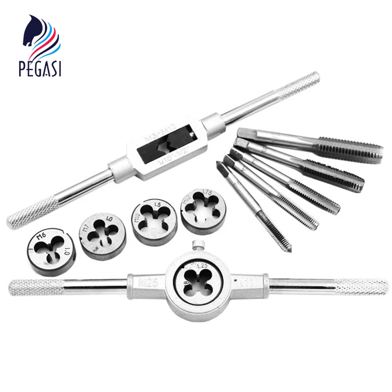 

PEGASI 12pcs Taps Dies Sets M6-M12 Screw Thread Metric Plugs Taps Carbon Steel Hand Screw Taps Hand Tools