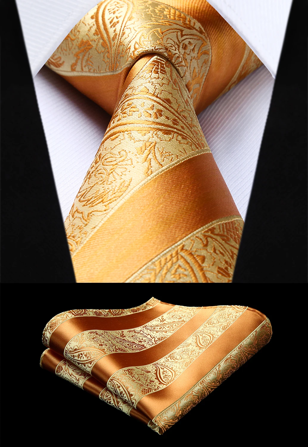 Party Wedding Classic Fashion Pocket Square Tie Woven Men Gold Orange Tie Paisley Necktie