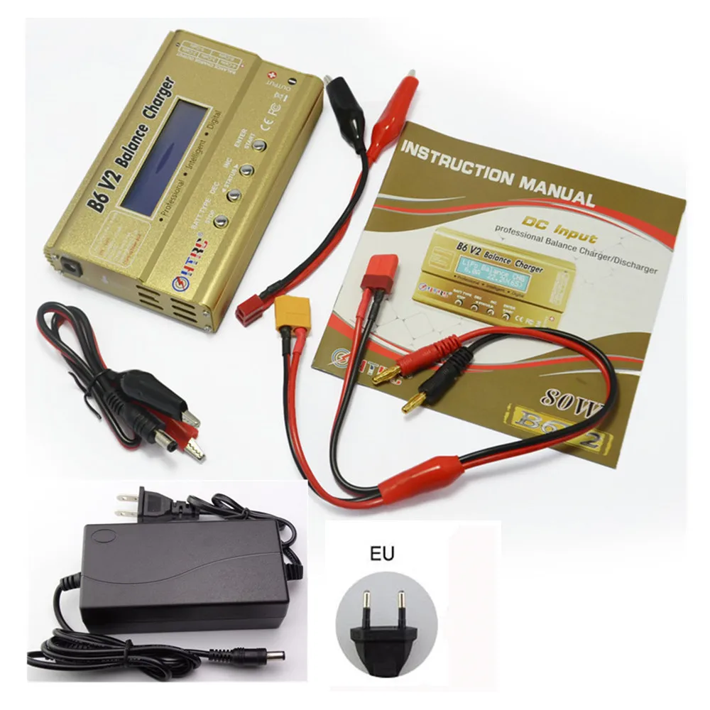 HTRC Imax B6 V2 80 Вт 6A RC баланс зарядное устройство для LiIon/LiFe/NiCd/NiMH/высокая мощность Батарея LiHV imax b6 зарядное устройство+ 15 В 6A адаптер переменного тока - Цвет: B6 V2 with EU Adapte