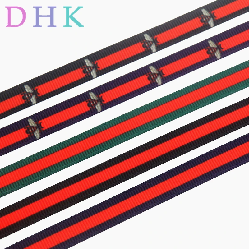 

DHK 3/8'' 10yards green black navy color stripe printed grosgrain ribbon Accessory hairbow headwear decoration 9mm B1695