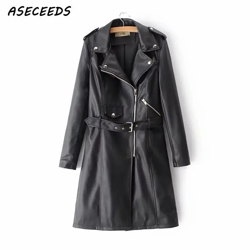 

Winter black Faux leather jacket women long windbreaker coat Streetwear punk zipper PU jacket female Motorcycle coat 2018