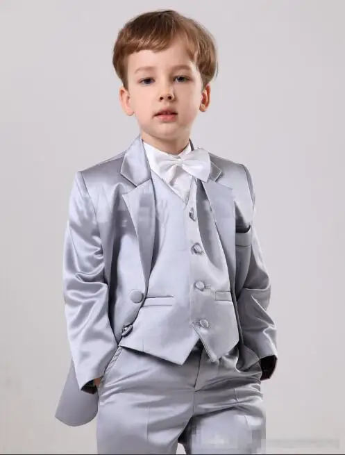 Лидер продаж,, индивидуальный заказ, черный детский Свадебный костюм с закругленным воротником, наряд для мальчиков, смокинги(куртка+ штаны+ галстук+ жилет