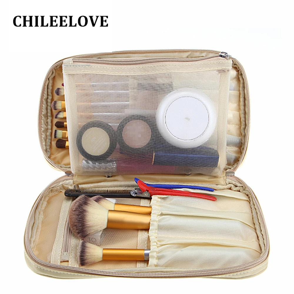 

CHILEELOVE Big Size Golden Empty Portable Zipper Bag Handbag Purse For Makeup Brush Kit Cosmetics Beauty Tool Collection