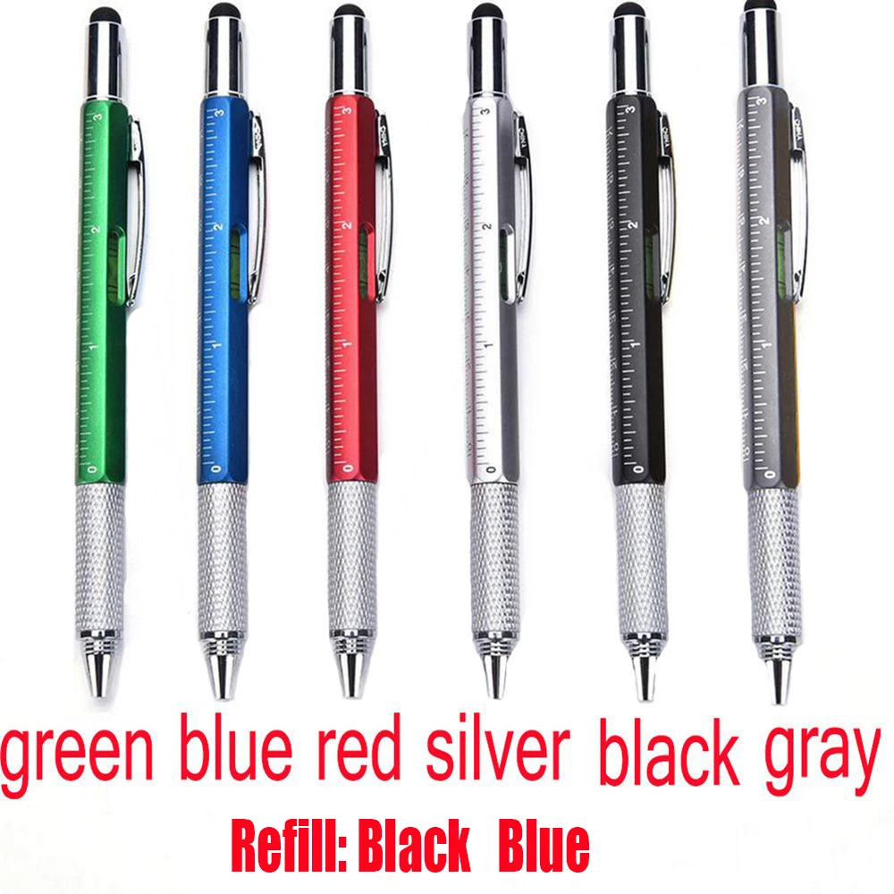 

1PC Multi Function Touch Screen Tool Stylus Pen with Spirit Level Ruler Screwdriver 0.7 mm Ball Point Pen Writing Tools